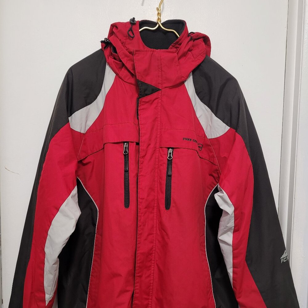 Free Country Jacket Men Size Large Red Black Polyester Linen Zipper